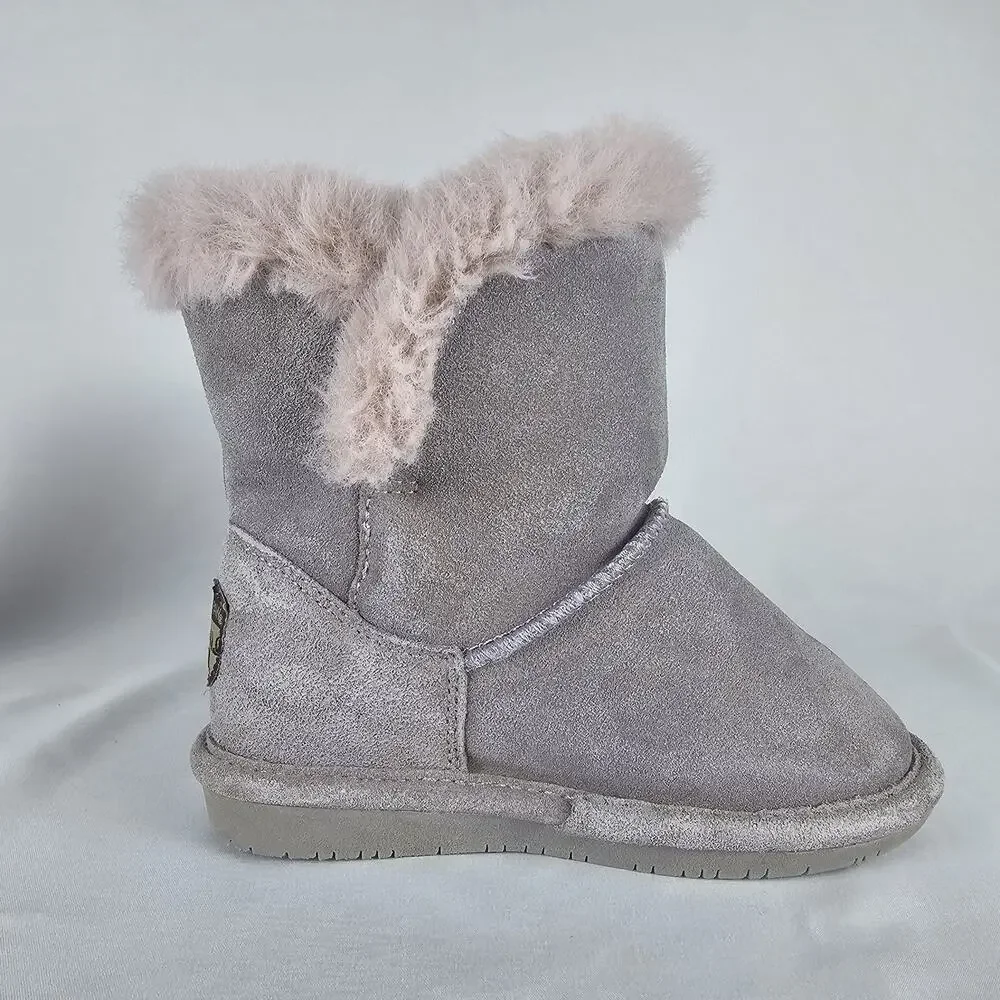 Bearpaw Betsey Girls Youth Size 11 Grey Suede Faux Fur Trim Winter Ankle Boots